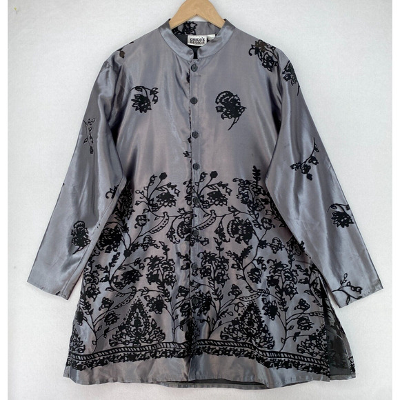 Chico's Tops - CHICO'S DESIGN Tunic 3 XL/16 Floral Jacquard Jacket Mandarin Button Front Gray